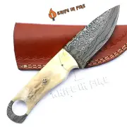 HANDMADE DAMASCUS STEEL FIXED BLADE SKINNER KNIFE CAMLEL BONE HANDLE