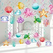 Colarr 54 Pieces Ocean Sea Party Hanging Decorations Ocean Party Hanging Swirls Ocean Animals Themed Party Supplies ocean sea Birthday Party Ceiling Decor Sea Animals Turtle Baby Shower Decor