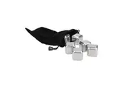 6pc Barcraft Stainless Steel Wine Cubes Reusable Ice w Pouch Set Silver
