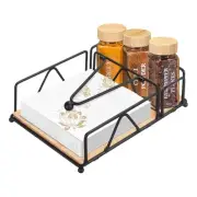 Napkin Holder for Table with Wooden Base, Metal Napkin Dispenser with Salt an...