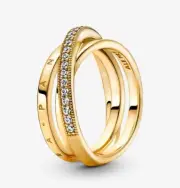 BRAND NEW Pandora 14k Gold Plated Crossover Pavé Triple Band Ring 169057C01-56