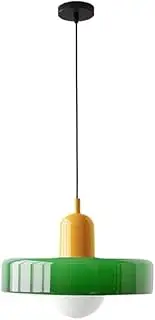 Mid Century Ceiling Glass Pendant Light Large Green Hanging Lamp Single Nordic Modern Light Fixture Vintage Farmhouse Chandelier for Kitchen Island Dinning Room Bedroom, with Bulb Beauty Comes