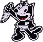 [Pinstant] Felix the Cat Classic Black White Cartoon Knives Knife Stab Smile 1.05" Enamel Pin Badge, 1.05 Inches, Enamel, enamel
