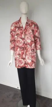 Sportscraft Signature BNWT Size 14 Red Floral 3/4 Sleeve Longline Open Jacket