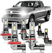 HUOKEDS for 2013-2018 Dodge Ram 1500 Fog Lights Bulbs Combo, 6pcs Super Bright White Dual Beam and Fog Lights Blubs Package, 1:1 Size as Stock Bulbs, Plug and Play