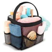 Mesh Shower Caddy Bag - Collapsible, Portable Bathroom 9-Pockets Black