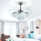 42" Chrome Ceiling Fan LED Light Crystal Chandelier 3-Color 3 Speed w/Remote