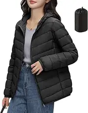 [KLUSIET] Women's Lightweight Hooded Down Jacket Packable Puffer Insulated Coats Full-Zip Puffer Jacket Winter Down Jacket