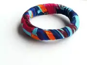 Blue, Fuchsia, Burgundy, Orange and Gold Print Bangle-DPJ244