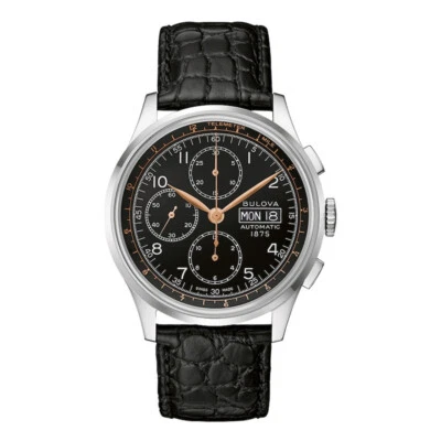 NEW BULOVA JOSEPH SILVER CHRONOG. AUTOMATIC LEATHER LIMITED EDITION WATCH 96C146