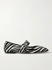 [Aeyde] Aeyde - Uma Embellished Zebra-print Pony Hair Mary Jane Ballet Flats - Zebra print - IT42 IT 42 Animal print