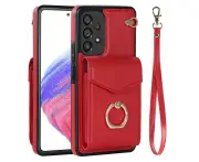 for Samsung Galaxy A53 5G Leather Wallet Case with Ring Kickstand-Red