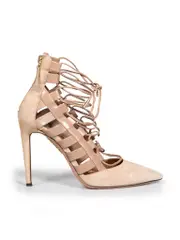 Beige Leather Strappy Pumps