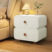 Small bedside table, modern solid wood bedside table, bedside table with two drawers, wrapped in microfibre leather,abrasion-resistant, easy to clean, suitable for bedroom and living room(White,45cm/1
