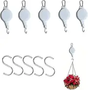Plant Hook Pulley,Hook with s,Retractable Plant Hanger Easy Reach Hanging Flower Basket Garden Baskets Pots and Birds Feeder Hang High up and Pull Down to Water Feed(5Plant Hook Pulley+5Hook)