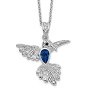 Sterling Silver Cheryl M Rhodium-Plated Brilliant-Cut Lab Created Dark Blue Spinel And White Cz Hummingbird 18 Inch Necklace