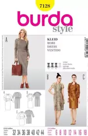 Burda Style Miss Sheath Dress W/Neckline Variation Sewing Pattern 7128 Size 6-18