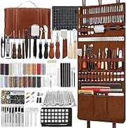 SUVSOON Leather Tool Kit with Leather Handbag, Leather Crafting Tools with Waxed Thread Snap Button Rivet Cuting Mat Leather Tools for Leather Polishing Sewing Carving and Cutting