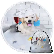Funny Cute Golden Retriever Dog Bath Round Beach Towel
