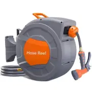 GAOMON Retractable Garden Hose Reel - 1/2 in x 72 ft, Wall Mounted, 9-Functio...