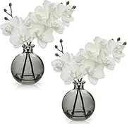 White Orchids Artificial Flowers Faux Orchid Arrangement with Black Glass Vase Set of 2 Real Touch Phalaenopsis Orchid Flowers Orchid Centerpiece for Dining Room Table