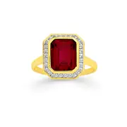 9ct Gold Created Ruby & Diamond Frame Ring in Red