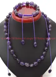 Special 8x10mm Irregular Purple Amethyst Beads Stretchable Necklace Bracelet Set