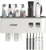 Automatic Toothpaste Dispenser Magnetic Toothbrush 2 Cups Holder 6 Toothbrush Ho