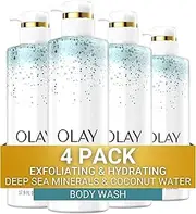 Olay Exfoliating & Hydrating Body Wash With Deep Sea Minerals Coconut Water and Vitamin B3 20 fl oz (Pack of 4)