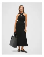 [Seed Heritage] Compact Crepe Knit Halter Dress in Black