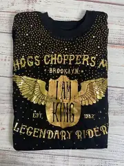 Switch Remarkable Hogs Choppers Legendary Riders '"I Am King" Gold Sequin Tee XL