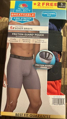 6 PACK SMALL Fruit of the Loom Select Boxer Briefs FRICTION GUARD POUCH Mesh NEW