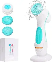 Maxspace Facial Cleansing Brush, IPX7 Waterproof Electric Face Brush with 3 Brush Heads and 2-Stage Rotation, Cleaning Brush Face for Facial Cleansing Exfoliation (Blue)