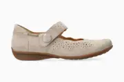 Mephisto Women's Fabienne Light Taupe Liam Hook and Loop Strap Ballet Flat