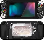 PlayVital ZealProtect Soft Protective Case for Nintendo Switch, Flexible Cover Protector for Switch with Tempered Glass Screen Protector & Thumb Grips & ABXY Direction Button Caps - Silver Splatter