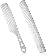 Dimeho 2 Pcs Metal Comb, Hair Styling Comb Fine Tooth Comb Stainless Steel Comb Set Professional Aluminum Hair Combs Anti-static Sparse Haircut Comb Beauty Tool (Silver)