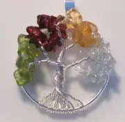 Tree of Life Necklace Pendant Genuine Gemstone Wire Wrapped Silver 4 Birthstones