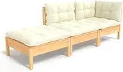 vidaXL Solid Wood Pine Garden Lounge Set: 3-Piece Patio Furniture with Cream Cushions - Outdoor Relaxing & Chatting Seating Set