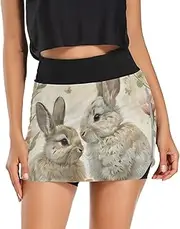 [RPLIFE] Womens Sport Skirt, High Waisted Sports Skort, Summer Work Skirt, Spring Bunnies Easter Rabbit, Large