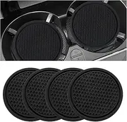 4 Pcs Car Cup Coasters,Non-Slip Silicone Cup Mats, Universal Fit for Vehicle Cup Holders,Anti-Spill Interior Car Accessories for Drinks (Black)