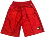 Champion Shorts Mens LT Red Logo Basketball Athletic Pockets Inside Drawcord