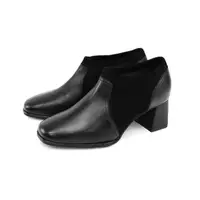 在飛比找momo購物網優惠-【GREEN PINE】異材質拼接方頭粗跟女踝靴黑色(108