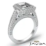 Halo Bezel Set Emerald Semi Mount Diamond Engagement Ring 18k White Gold 1.65Ctw