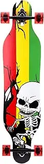 Sports Longboard Street Skateboard, 31.2" 9-Layer Maple Wood Four-Wheel ABEC-9 Bearing Alien Skull Pattern Skateboard Adult Highway Brush Street Dance Board