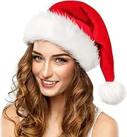 Christmas Santa Hat for Adults Unisex Xmas Holiday Hat Cap Soft Comfy Velvet Plush Santa Claus Hat Thicken Fur New Year Festival Party Hats Party Supplies