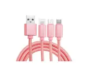 Cables & Adapters 3 In 1 Type C Retractable Micro Nylon Usb Cable 1.2M Rose Gold