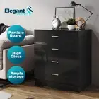 Black Bedside Table Side Table 4 Drawers High Gloss Nightstand Storage Furniture