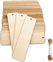 50 Pcs Wooden Slices Rectangle-Shaped Blank Name Tags Wine Tag Have Hole Unfinished Wood Cutout Labels Art Craft Pieces for Wedding Party Christmas DIY Projects Card Making
