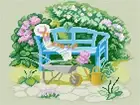 DIY Needlepoint Kit "A wheelbarrow in the backyard" 14.2"x18.5" / 36x47 cm