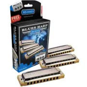 Hohner Blues Harp Harmonica Pro 3-Pack Harmonicas in Key of G, A & C , New!